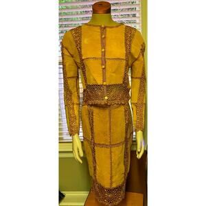 Women's Boho Suit Medium IDI By Mathew Suede Leather Tan Skirt Blazer Suit